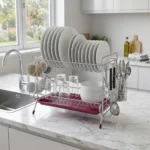 2-Tier stainless steel dish drying rack with drainboard and utensil holder - Tanapbaekga wire product factory