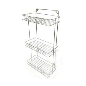 3-tier stainless steel wire wall-mounted bathroom shelf and storage organizer with decorative scrollwork, manufactured by Tanapbaekga factory in Chao'an District for B2B wholesale.