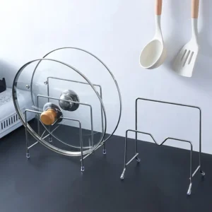 Stainless steel pot lid and chopping board organizer rack for kitchen countertop - Tanapbaekga kitchen wire ware manufacturer
