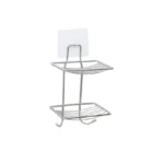 Wall-mounted drill-free double layer stainless steel soap dish holder with hooks, produced by Tanapbaekga sanitary organizer factory in Chao'an for OEM and wholesale
