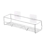 Rustproof stainless steel wall-mounted shower organizer basket with transparent adhesive sticker