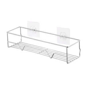 Rustproof stainless steel wall-mounted shower organizer basket with transparent adhesive sticker