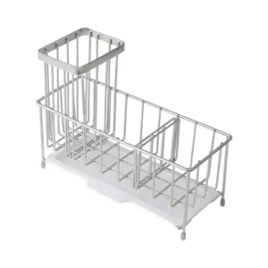 Multi-compartment stainless steel kitchen sink caddy and sponge brush organizer with drainboard, manufactured by Tanapbaekga factory in Chao'an District for global B2B wholesale