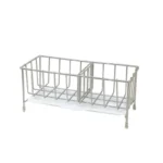 Stainless steel wire kitchen sink caddy and sponge holder with center divider and plastic drip tray, manufactured by Tanapbaekga factory in Chao'an District for B2B wholesale