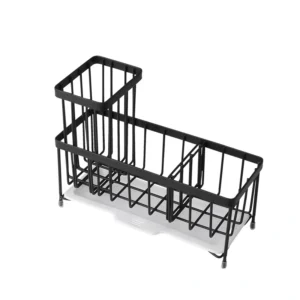 Matte black coated stainless steel wire kitchen sink caddy and sponge brush holder with removable drip tray, manufactured by Tanapbaekga factory in Chao'an District for B2B wholesale