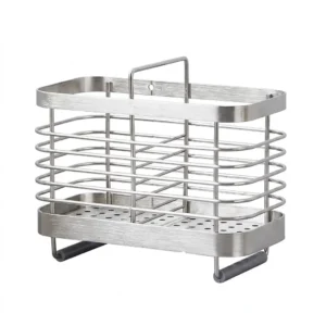 Brushed stainless steel portable utensil holder and flatware caddy with center handle and draining base, expertly produced by Tanapbaekga factory for global OEM orders.
