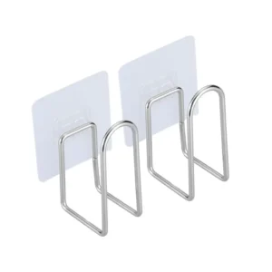 Pair of drill-free adhesive stainless steel wall hooks for pot lids and kitchen organization, manufactured by Tanapbaekga wire forming factory for B2B wholesale