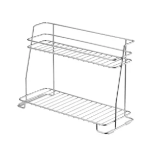 2-tier stainless steel wire freestanding bathroom vanity countertop organizer and storage shelf with anti-slip silicone feet, manufactured by Tanapbaekga factory in Chao'an District for B2B global wholesale.