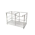 Rustproof stainless steel wire forming toothbrush and toothpaste organizer stand featuring multi-slot compartments and non-slip feet, expertly produced by Tanapbaekga factory in Chao'an District.