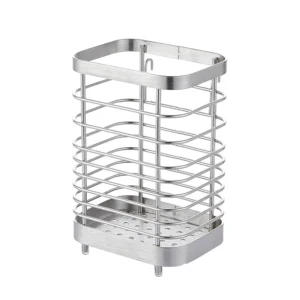 Dual-use stainless steel wire flatware holder and utensil caddy, featuring integrated hanging hooks for dish racks and anti-slip feet for countertop placement, manufactured by Tanapbaekga factory in Chao'an District for B2B wholesale.