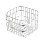 Small square rustproof stainless steel wire forming countertop storage and draining basket with grid bottom and rounded corners, manufactured by Tanapbaekga factory in Chao'an District for B2B global wholesale.