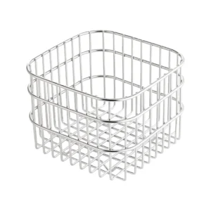 Small square rustproof stainless steel wire forming countertop storage and draining basket with grid bottom and rounded corners, manufactured by Tanapbaekga factory in Chao'an District for B2B global wholesale.