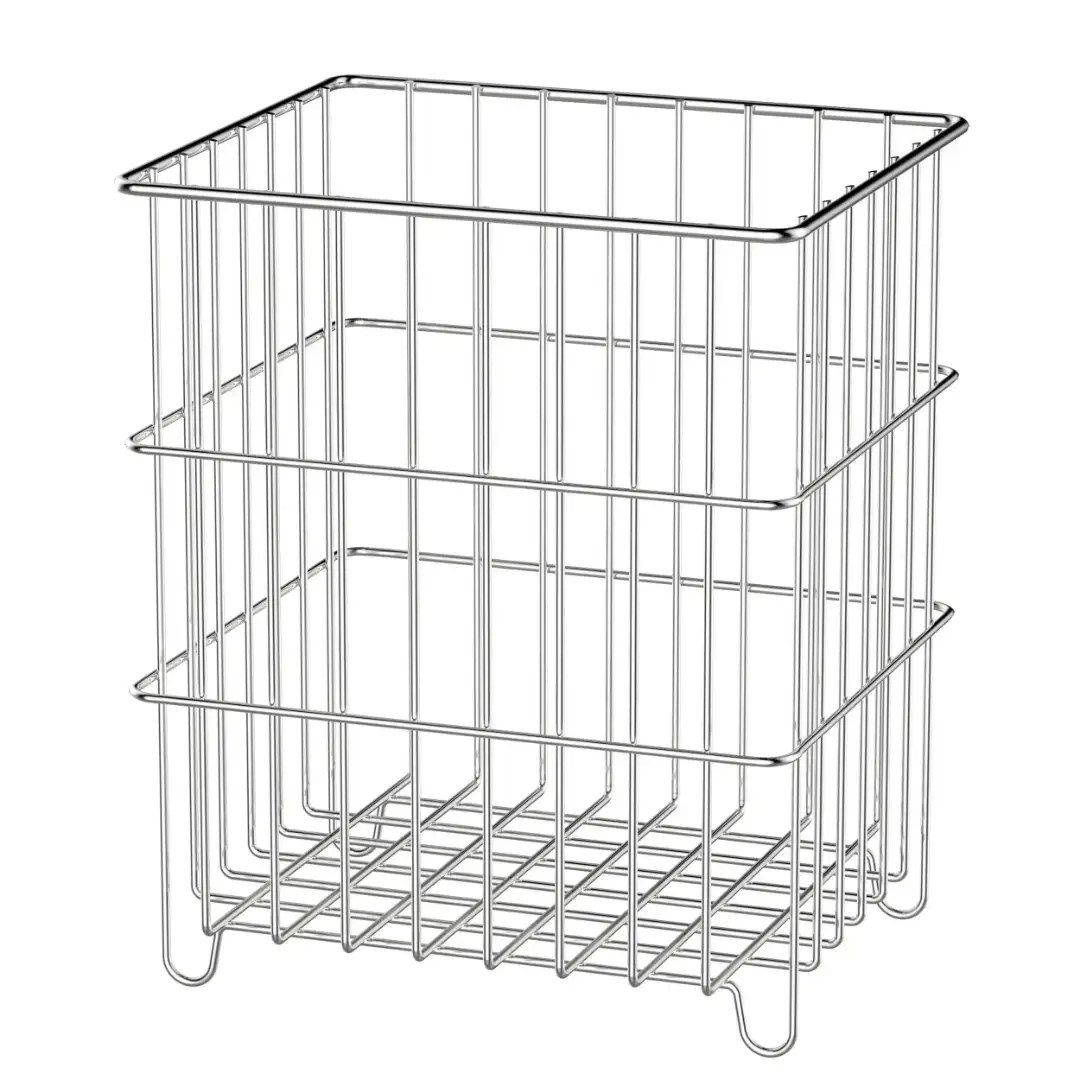 Medium-tall square rustproof stainless steel wire forming storage and draining basket featuring integrated wire feet and a deep grid bottom, manufactured by Tanapbaekga factory in Chao'an District for B2B global wholesale.