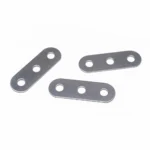 Three pieces of 3-hole stainless steel flat mending plates displayed on a white background, ideal for bulk hardware sourcing, commercial furniture reinforcement, and custom sheet metal stamping OEM orders.