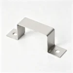 Custom 304 stainless steel square pipe saddle clamp with dual mounting holes, featuring a brushed finish and precision sheet metal bending for rigid tube support.
