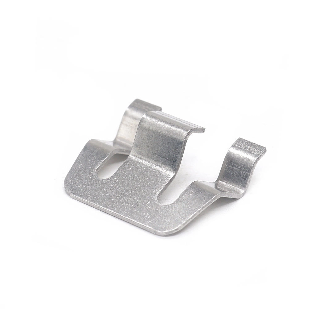 Close-up of a precision-stamped metal retaining clip showing the inner bended structure and mounting slot for hardware connection.