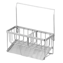 Multifunctional rustproof stainless steel wire kitchen sink caddy featuring a tall dishcloth hanger bar, divided sponge basket, and auto-draining slanted metal tray, manufactured by Tanapbaekga factory in Chao'an District for B2B global wholesale.