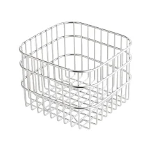 Small square rustproof stainless steel wire forming countertop storage and draining basket with grid bottom and rounded corners, manufactured by Tanapbaekga factory in Chao'an District for B2B global wholesale.